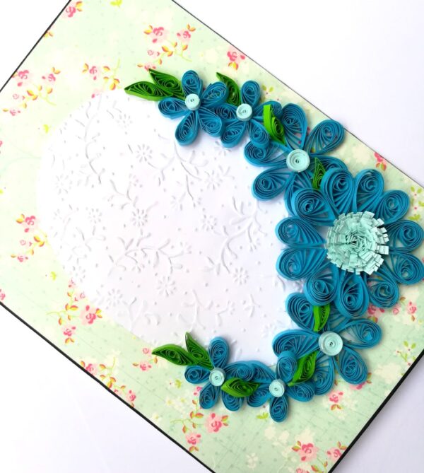 Quilled Blue Flowers Corner Greeting Card image Quilled Blue Flowers Corner Greeting Card image