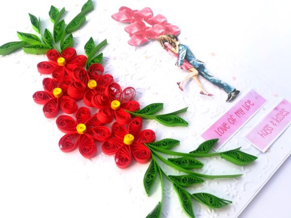 Quilled Red Flowers Love Couple Card image Quilled Red Flowers Love Couple Card image
