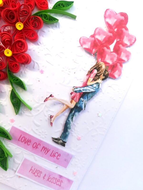 Quilled Red Flowers Love Couple Card image Quilled Red Flowers Love Couple Card image
