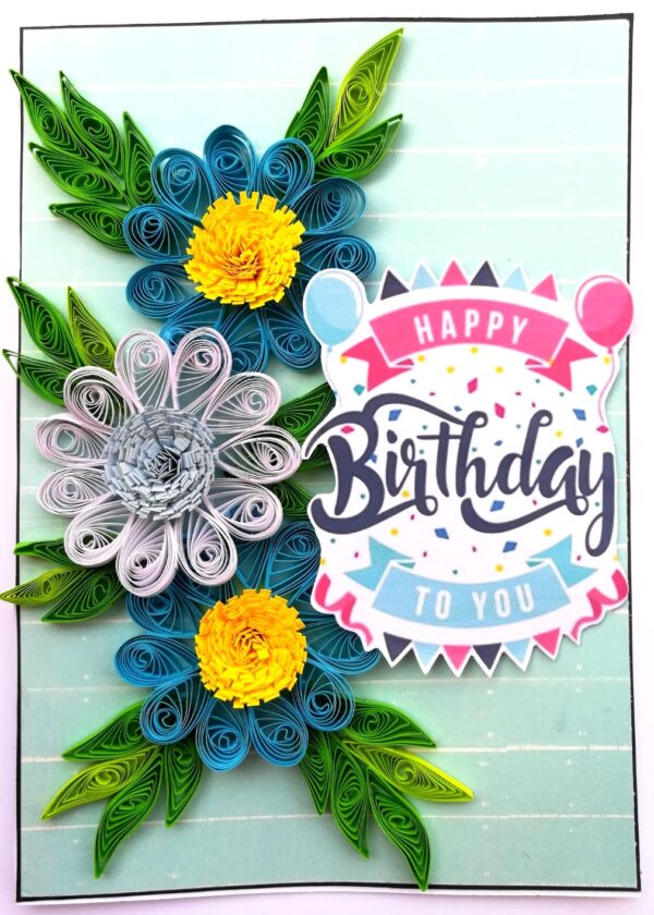 Sparkling Blue Quilled Flowers Birthday Card image Sparkling Blue Quilled Flowers Birthday Card image