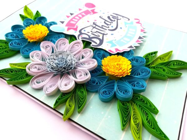Sparkling Blue Quilled Flowers Birthday Card image Sparkling Blue Quilled Flowers Birthday Card image