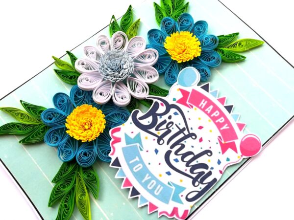 Sparkling Blue Quilled Flowers Birthday Card image Sparkling Blue Quilled Flowers Birthday Card image