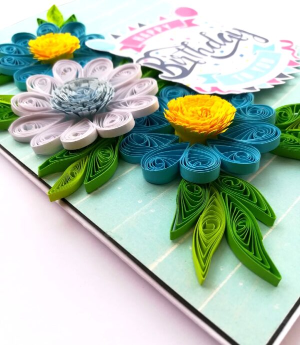 Sparkling Blue Quilled Flowers Birthday Card image Sparkling Blue Quilled Flowers Birthday Card image
