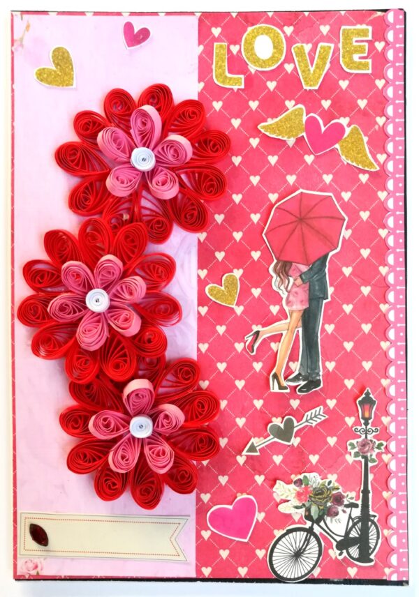 Love Themed Red Quilled Flowers Greeting card image Love Themed Red Quilled Flowers Greeting card image