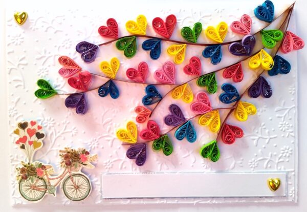 Quilled Colorful Hearts Tree Greeting Card image Quilled Colorful Hearts Tree Greeting Card image