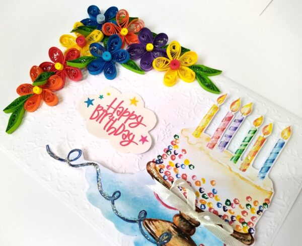 Multicolored Quilled Corner Birthday Card image Multicolored Quilled Corner Birthday Card image