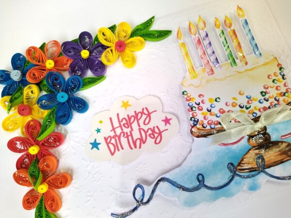 Multicolored Quilled Corner Birthday Card image Multicolored Quilled Corner Birthday Card image