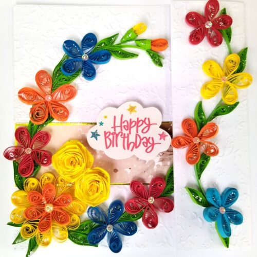 Multicolor Quilled Flowers Mini Scrapbook Birthday card image Multicolor Quilled Flowers Mini Scrapbook Birthday card image