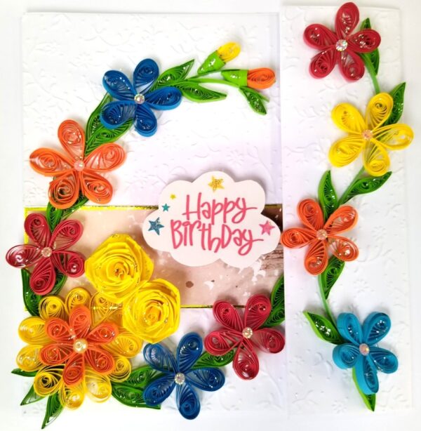 Multicolor Quilled Flowers Mini Scrapbook Birthday card image Multicolor Quilled Flowers Mini Scrapbook Birthday card image