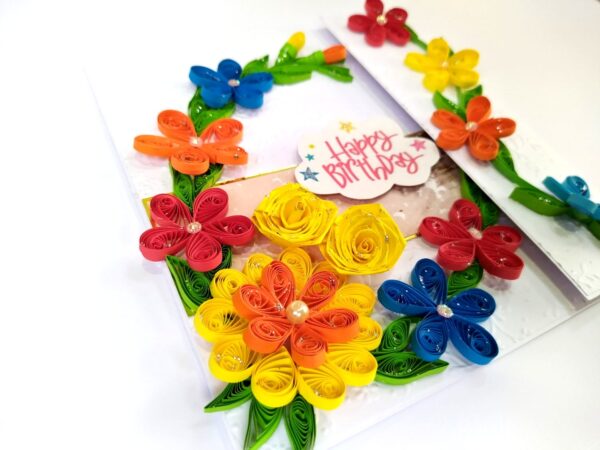 Multicolor Quilled Flowers Mini Scrapbook Birthday card image Multicolor Quilled Flowers Mini Scrapbook Birthday card image