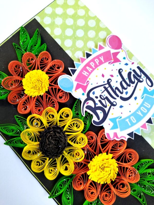 Yellow Orange Quilled Flowers Birthday Card image Yellow Orange Quilled Flowers Birthday Card image