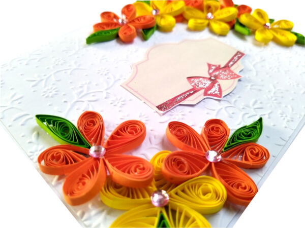 Yellow Orange Quilled Flowers Greeting Card- D2 image Yellow Orange Quilled Flowers Greeting Card- D2 image