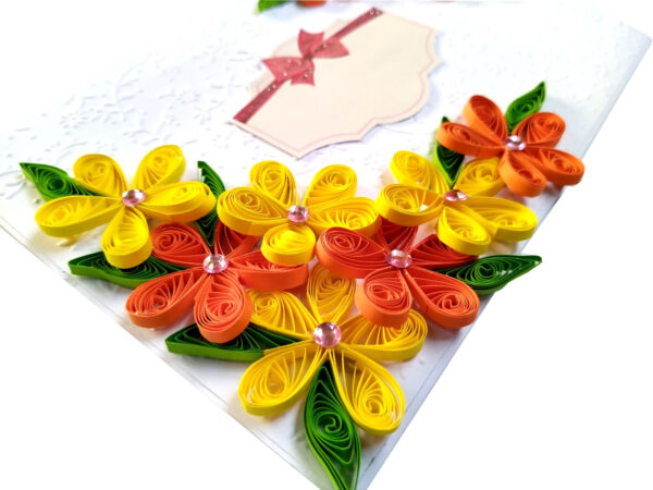 Yellow Orange Quilled Flowers Greeting Card- D2 image Yellow Orange Quilled Flowers Greeting Card- D2 image