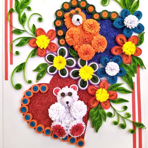 Sparkling Quilled Teddies Flowers Greeting card image Sparkling Quilled Teddies Flowers Greeting card image