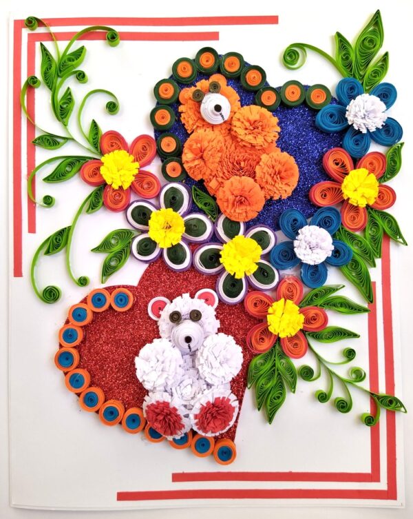 Sparkling Quilled Teddies Flowers Greeting card image Sparkling Quilled Teddies Flowers Greeting card image