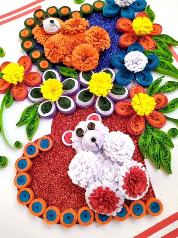 Sparkling Quilled Teddies Flowers Greeting card image Sparkling Quilled Teddies Flowers Greeting card image