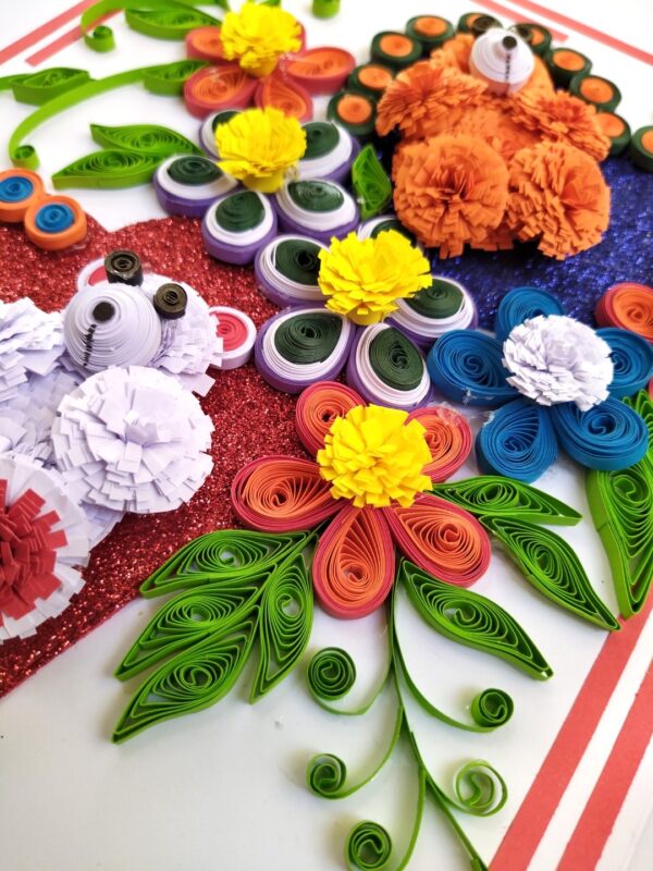 Sparkling Quilled Teddies Flowers Greeting card image Sparkling Quilled Teddies Flowers Greeting card image