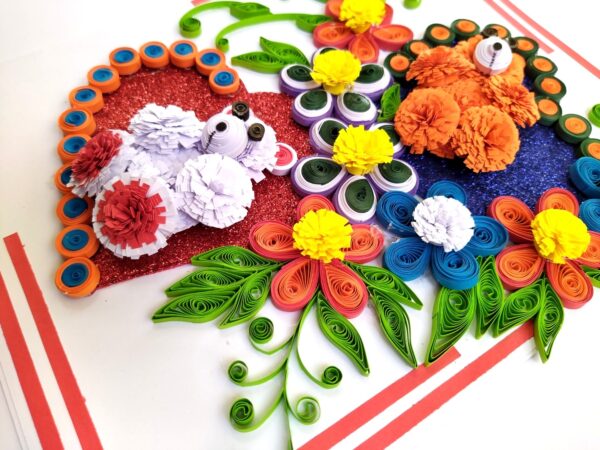 Sparkling Quilled Teddies Flowers Greeting card image Sparkling Quilled Teddies Flowers Greeting card image