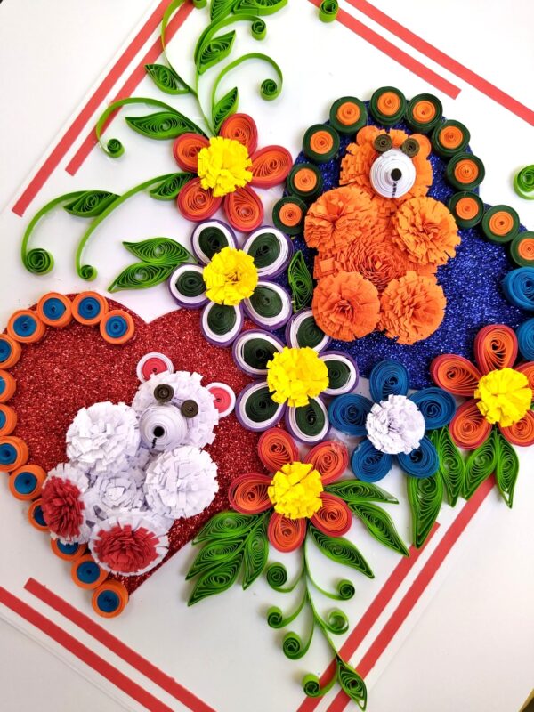 Sparkling Quilled Teddies Flowers Greeting card image Sparkling Quilled Teddies Flowers Greeting card image