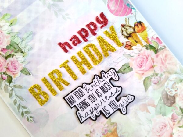 A4 size Happy Birthday Mini Scrapbook Card image A4 size Happy Birthday Mini Scrapbook Card image