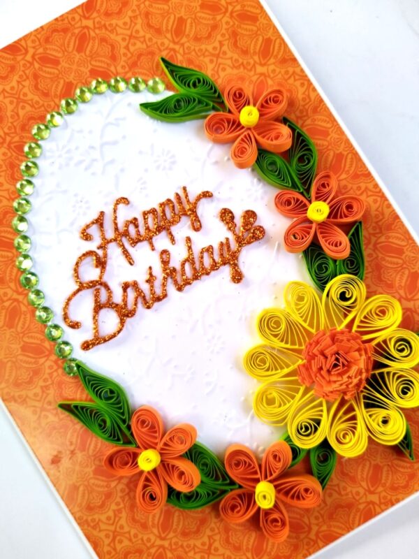 Quilled Orange & Yellow Flowers Greeting Card image Quilled Orange & Yellow Flowers Greeting Card image