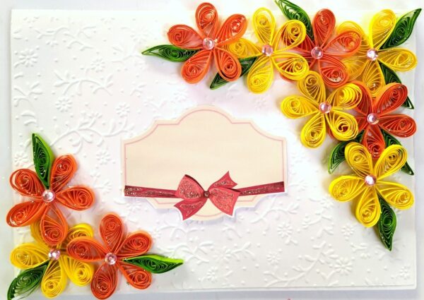 Yellow Orange Quilled Flowers Greeting Card- D2 image Yellow Orange Quilled Flowers Greeting Card- D2 image