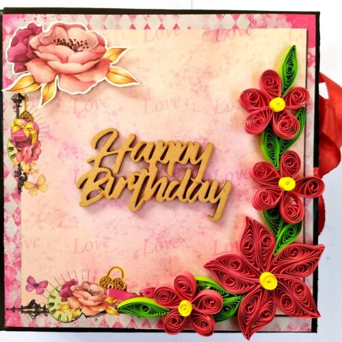 Quilled Red Flowers Happy Birthday Scrapbook image