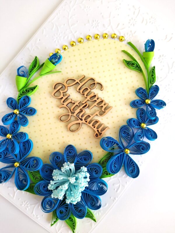 Sparkling Blue Quilled Flowers Birthday card image Sparkling Blue Quilled Flowers Birthday card image