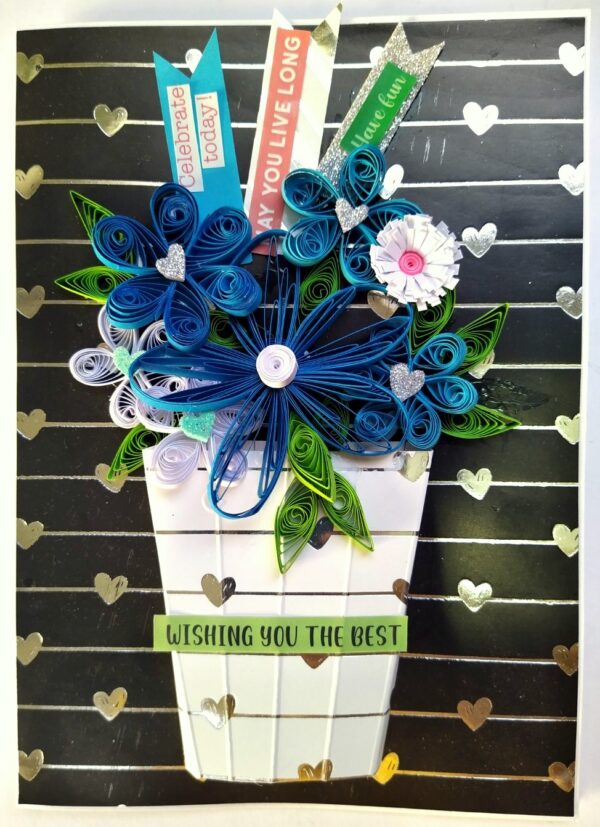 Sparkling Quilled Assorted Flowers Card - Blues image Sparkling Quilled Assorted Flowers Card - Blues image