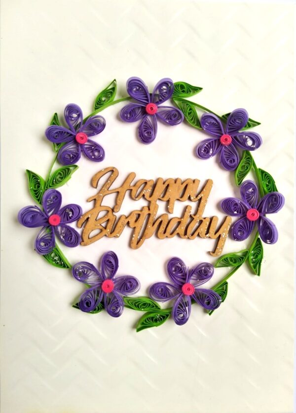 IMG_20210711_181527 Purple Quilled Garland Flowers Birthday Card