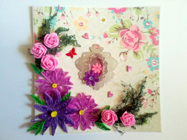 Purple Themed Variety Quilled Flowers Greeting Card image Purple Themed Variety Quilled Flowers Greeting Card image
