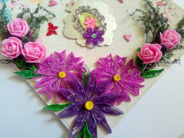 Purple Themed Variety Quilled Flowers Greeting Card image Purple Themed Variety Quilled Flowers Greeting Card image