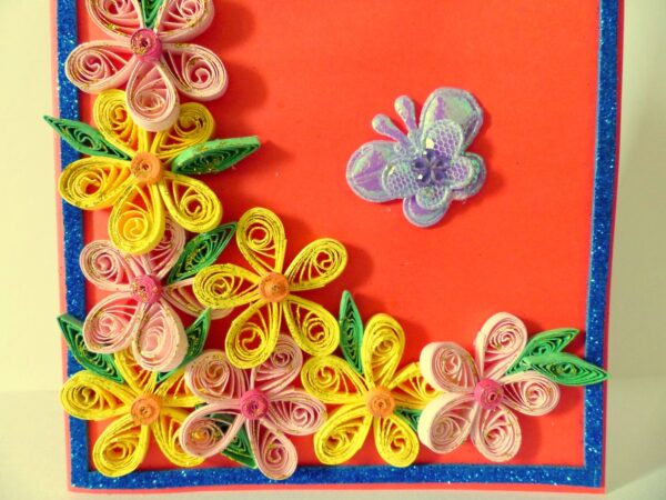 Beautiful Yellow And Pink Flowers On Red Greeting Card image Beautiful Yellow And Pink Flowers On Red Greeting Card image