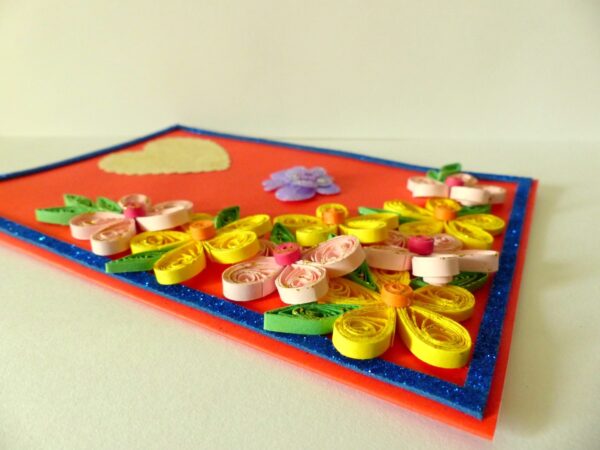 Beautiful Yellow And Pink Flowers On Red Greeting Card image Beautiful Yellow And Pink Flowers On Red Greeting Card image