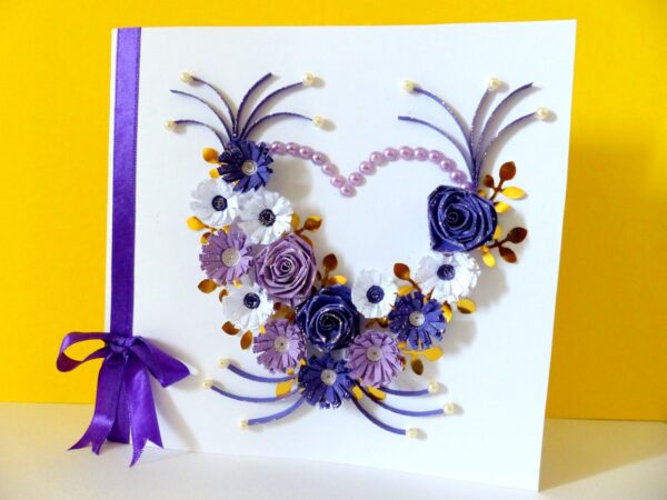 Purple Flowers and Roses In Heart Greeting Card image Purple Flowers and Roses In Heart Greeting Card image