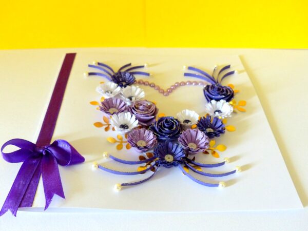 Purple Flowers and Roses In Heart Greeting Card image Purple Flowers and Roses In Heart Greeting Card image