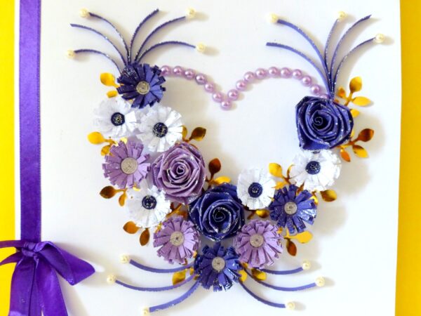 Purple Flowers and Roses In Heart Greeting Card image Purple Flowers and Roses In Heart Greeting Card image