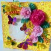 Yellow Paper Lace Border With Pink Flowers Greeting Card image Yellow Paper Lace Border With Pink Flowers Greeting Card image