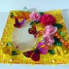 Yellow Paper Lace Border With Pink Flowers Greeting Card image Yellow Paper Lace Border With Pink Flowers Greeting Card image