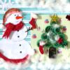 Christmas Santa Sleigh and Snowman Greeting Card image Christmas Santa Sleigh and Snowman Greeting Card image