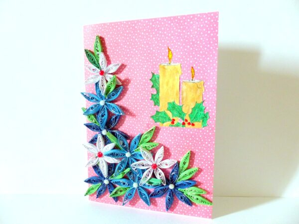 Blue and White Flowers with Candles Greeting Card image Blue and White Flowers with Candles Greeting Card image