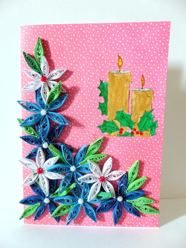 Blue and White Flowers with Candles Greeting Card image Blue and White Flowers with Candles Greeting Card image