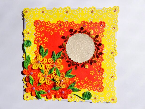 Beautiful Flower Paper Border Lace Yellow Themed Greeting Card image Beautiful Flower Paper Border Lace Yellow Themed Greeting Card image