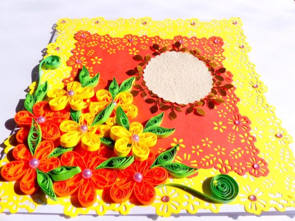 Beautiful Flower Paper Border Lace Yellow Themed Greeting Card image Beautiful Flower Paper Border Lace Yellow Themed Greeting Card image