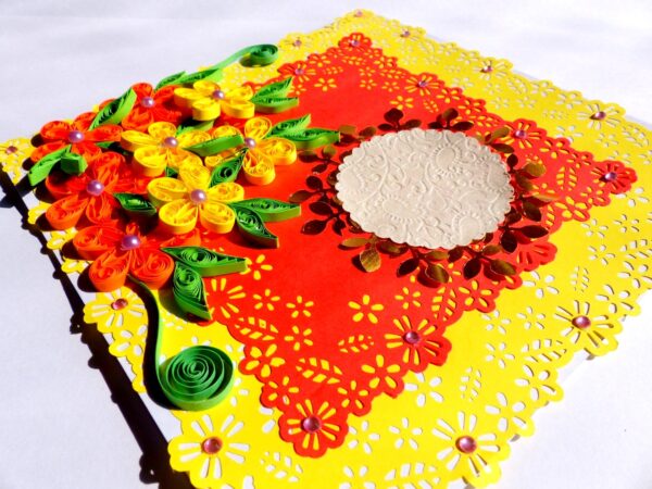 Beautiful Flower Paper Border Lace Yellow Themed Greeting Card image Beautiful Flower Paper Border Lace Yellow Themed Greeting Card image