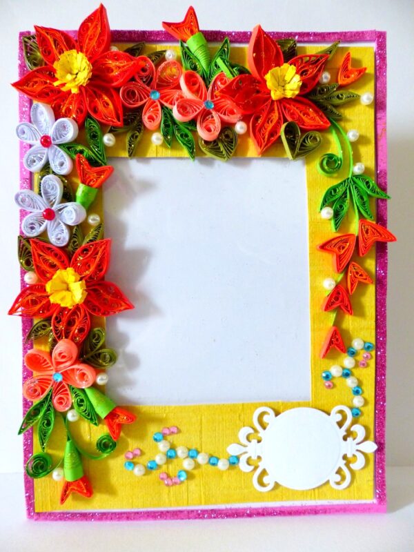 Bright Yellow Base With Red Orange Flowers Greeting Card image Bright Yellow Base With Red Orange Flowers Greeting Card image