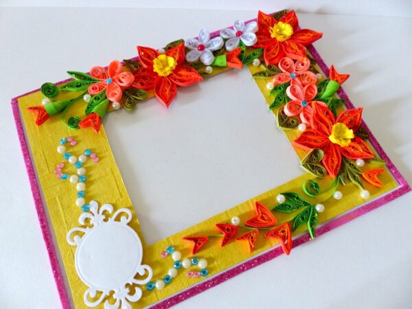 Bright Yellow Base With Red Orange Flowers Greeting Card image Bright Yellow Base With Red Orange Flowers Greeting Card image