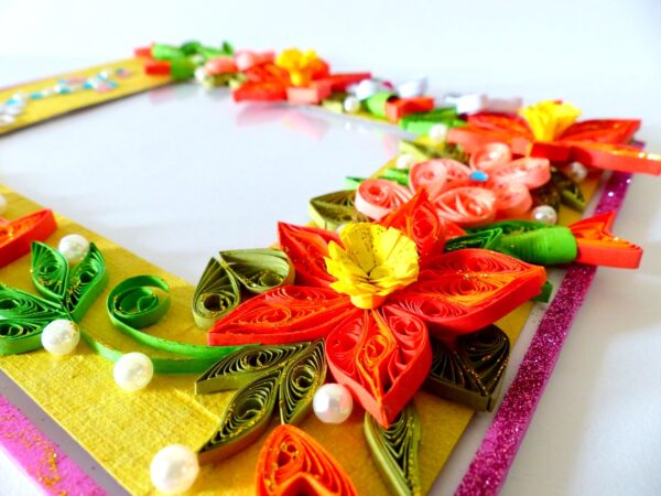 Bright Yellow Base With Red Orange Flowers Greeting Card image Bright Yellow Base With Red Orange Flowers Greeting Card image