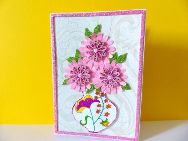 Sweet Pink Glittering Flower Vase Card image Sweet Pink Glittering Flower Vase Card image