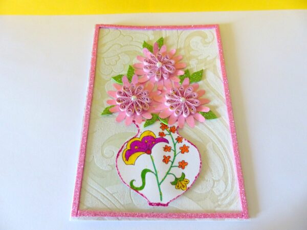 Sweet Pink Glittering Flower Vase Card image Sweet Pink Glittering Flower Vase Card image